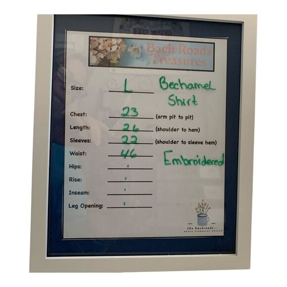 Bechamel Women Button Up Shirt Size LARGE Teal Embroidered Long Sleeve Cotton - Picture 12 of 12